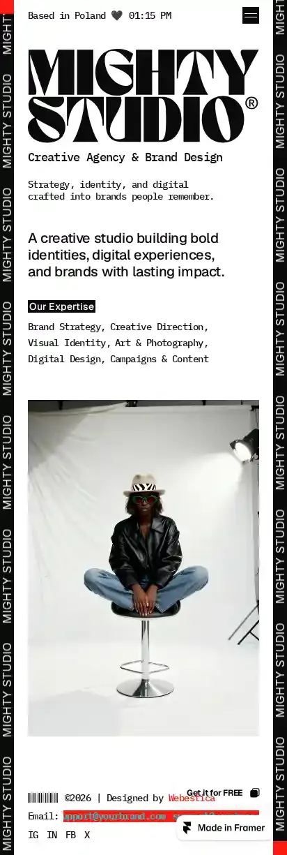 Mighty Studio home page on mobile