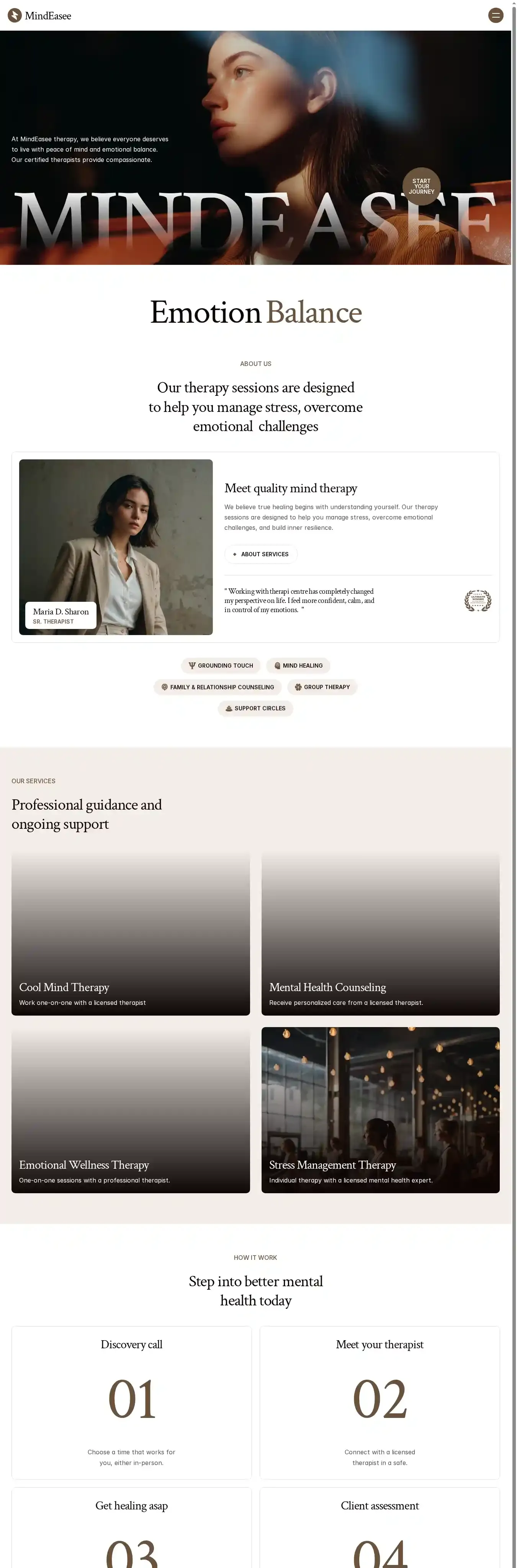 Mindeasee home page on desktop