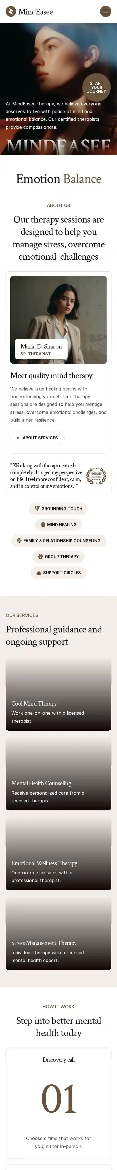 Mindeasee home page on mobile