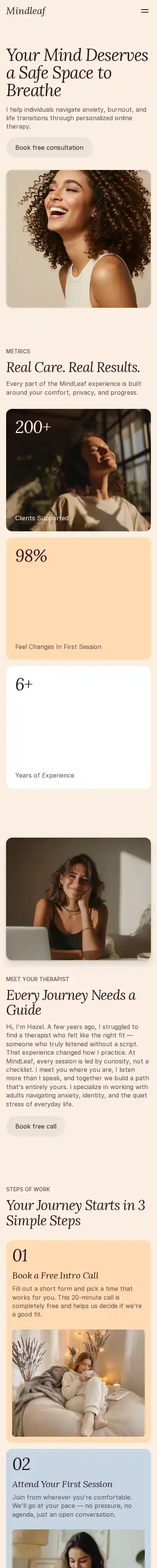 MindLeaf home page on mobile