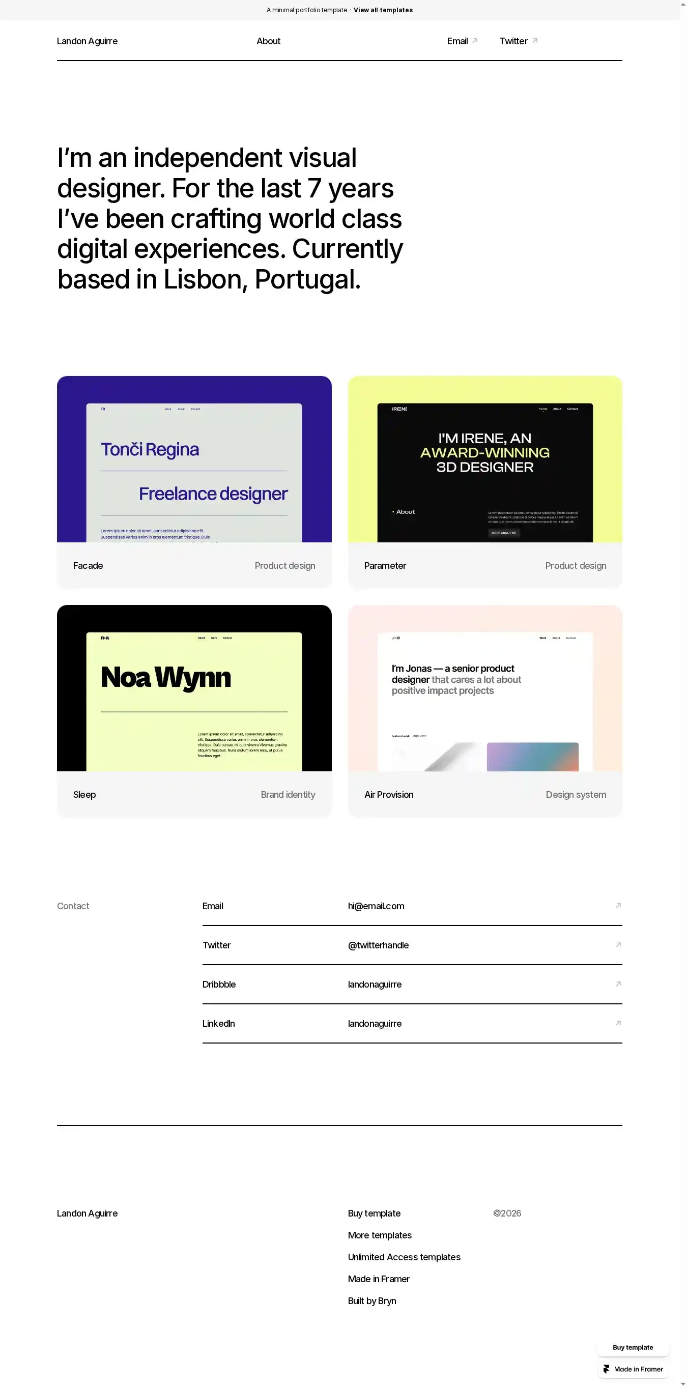 Minimal home page on desktop