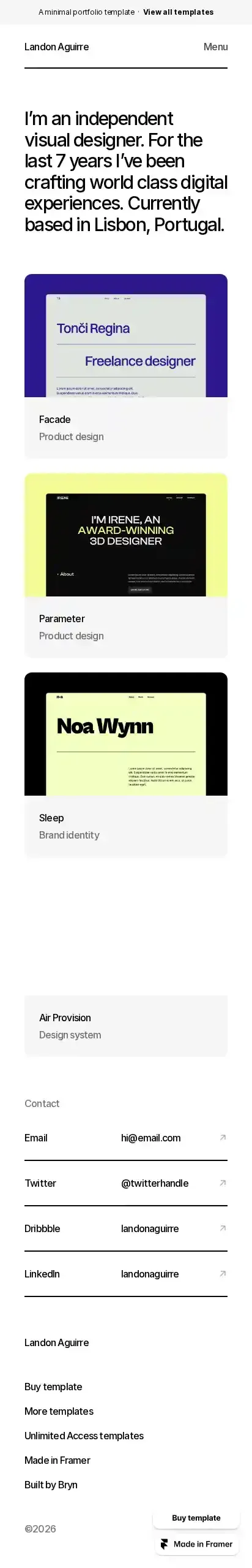Minimal home page on mobile