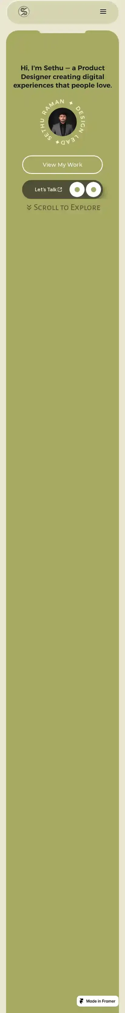 minimalist Porfolio home page on mobile