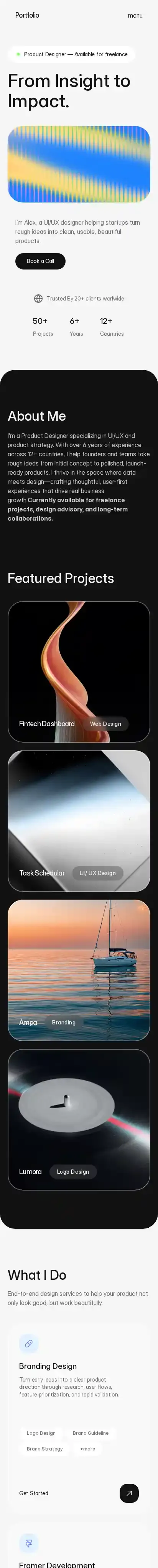 Minimalist home page on mobile