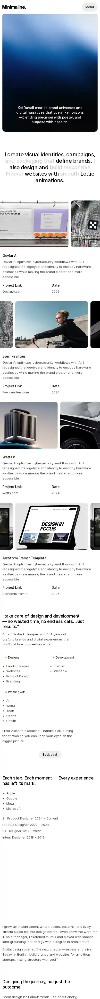 Minimuline home page on mobile