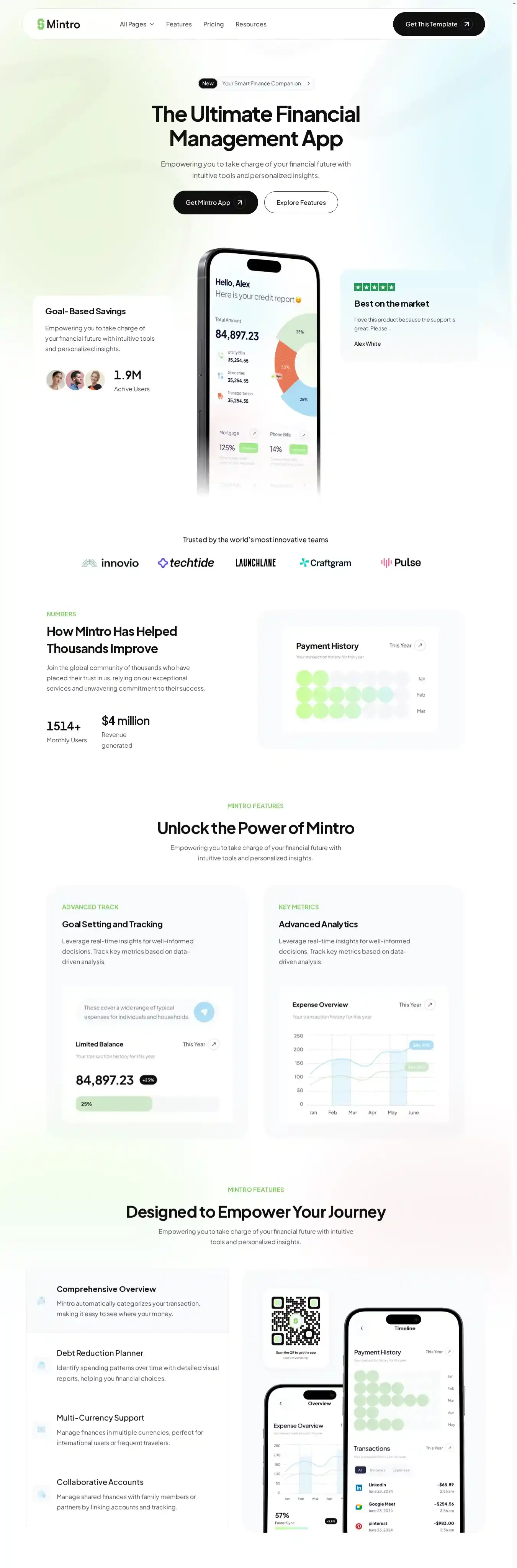 Mintro home page on desktop