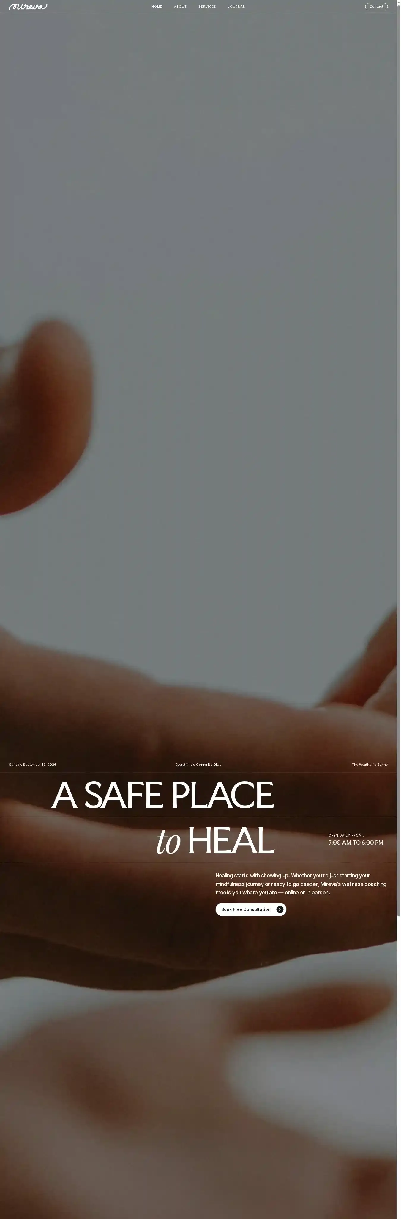 Mireva home page on desktop