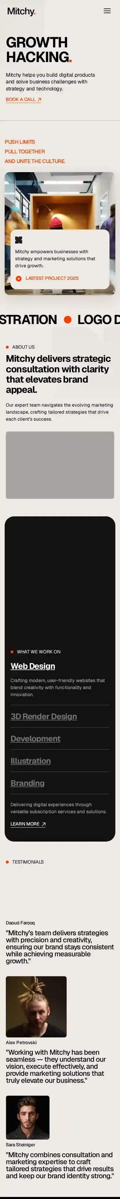 Mitchy home page on mobile