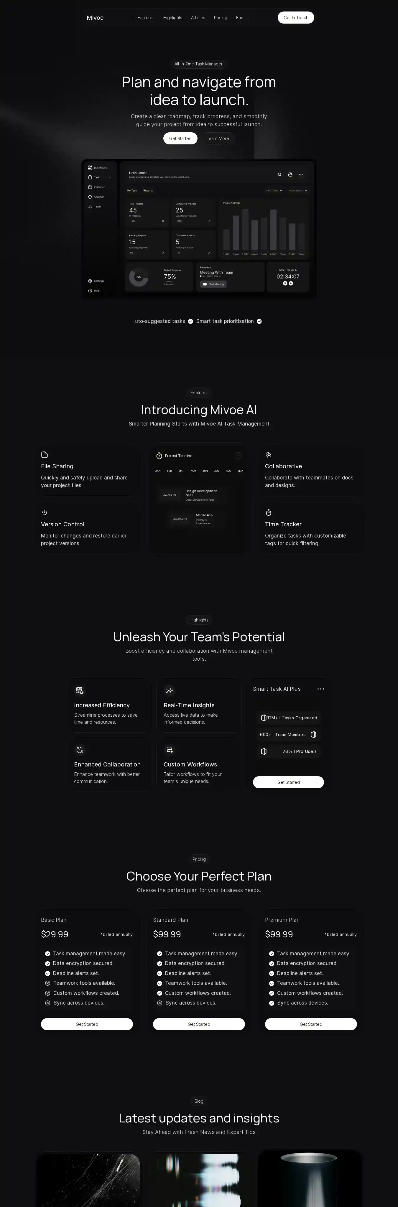 Mivoe home page on desktop