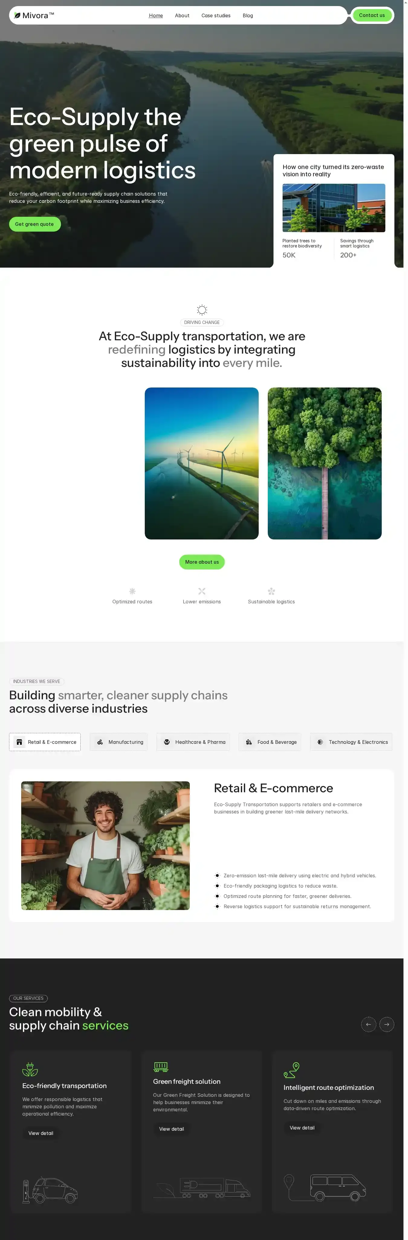 Mivora home page on desktop