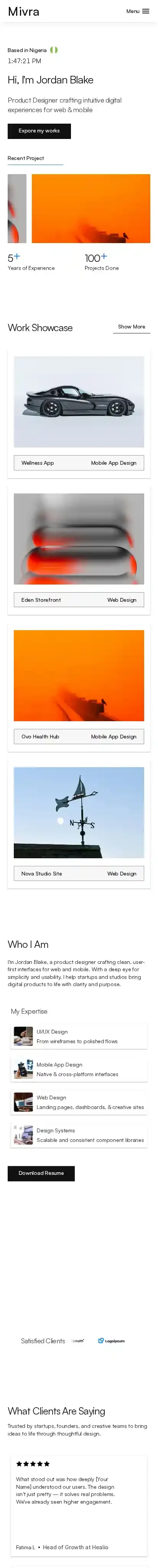 Mivra home page on mobile