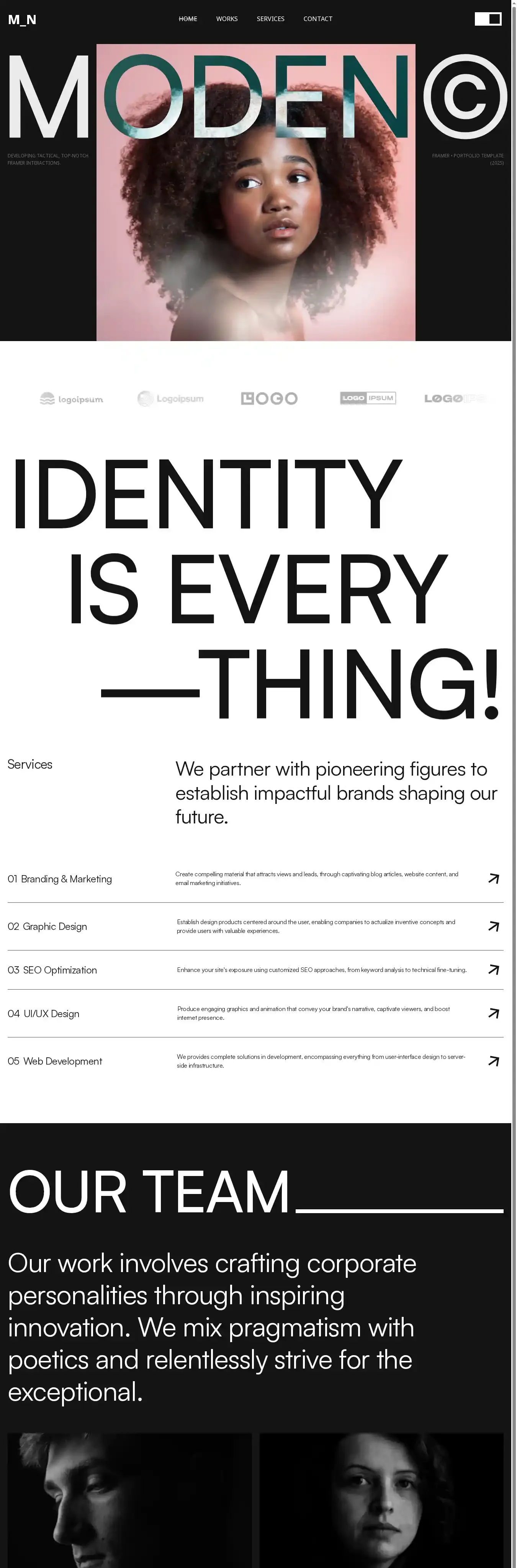 Moden home page on desktop