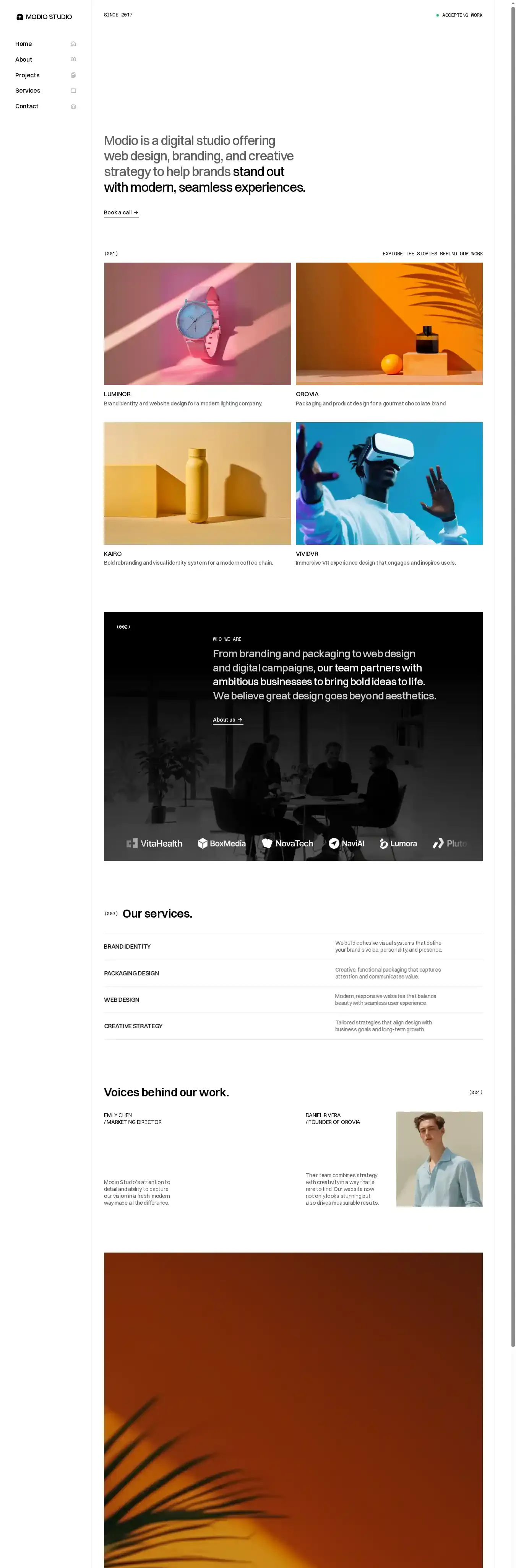 Modio home page on desktop