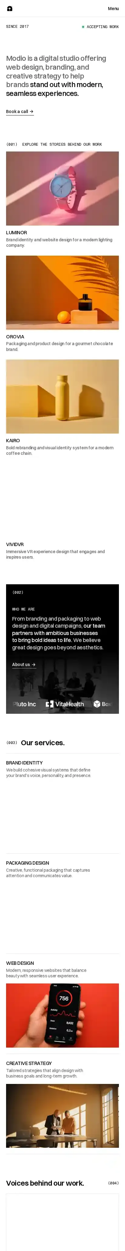 Modio home page on mobile