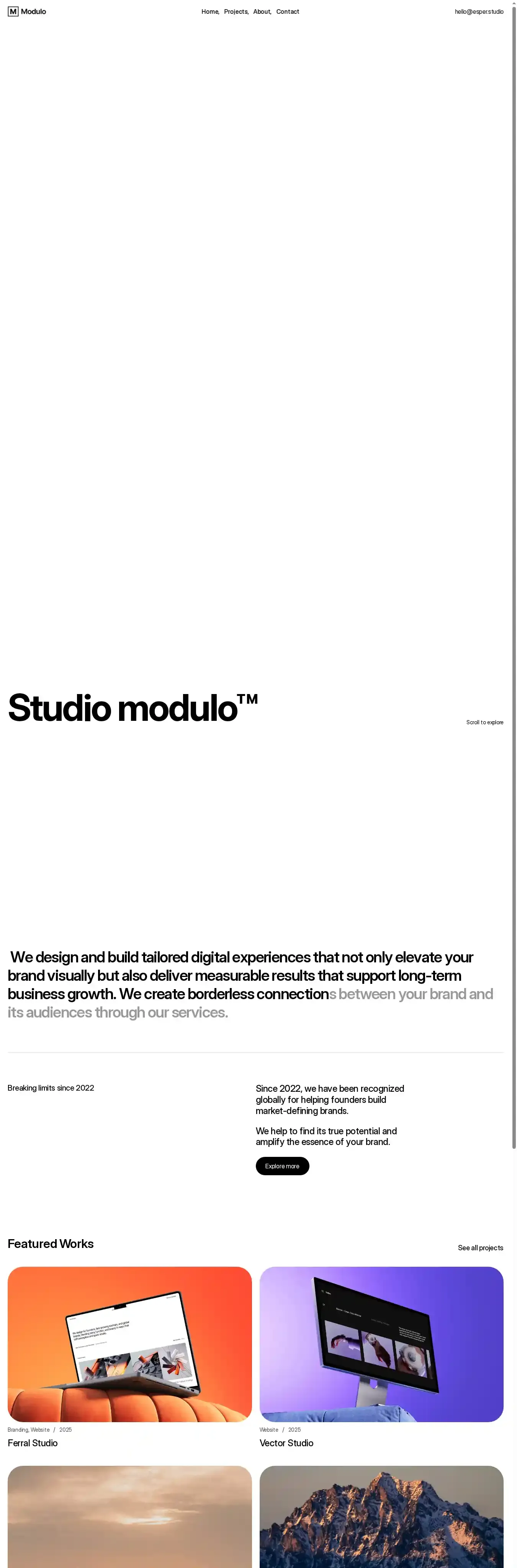 Modullo home page on desktop