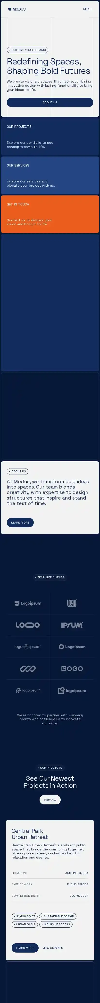 MODUS home page on mobile