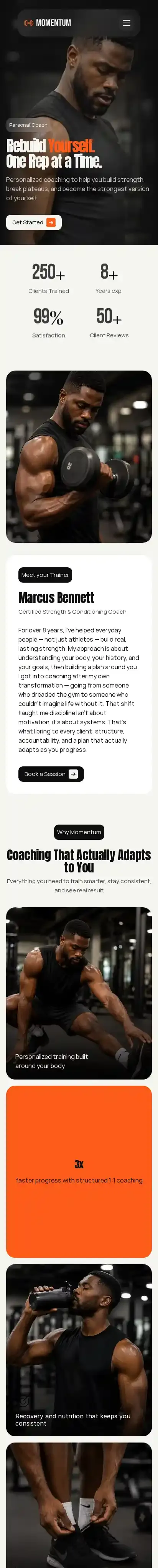 Momentum Fit home page on mobile
