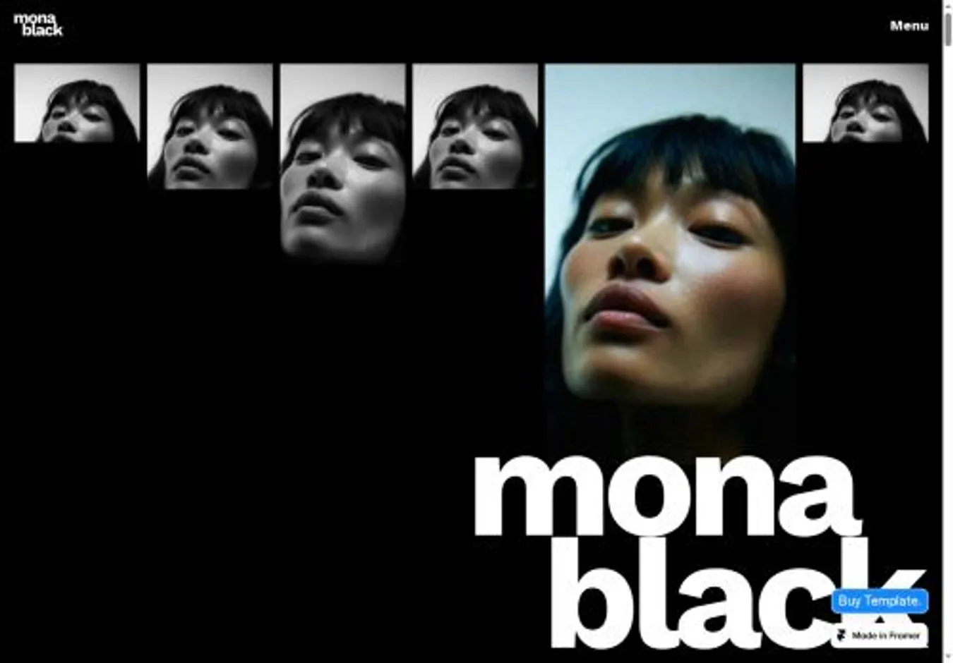 Mona Black home page on desktop
