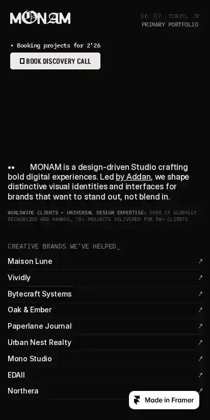 MONAM© home page on mobile