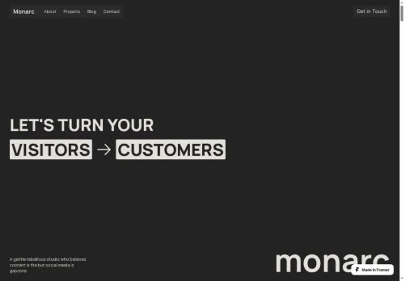 Monarc home page on desktop
