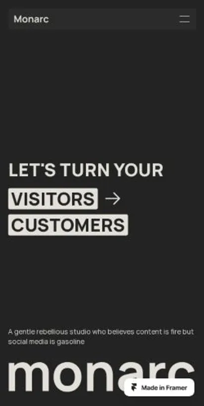 Monarc home page on mobile