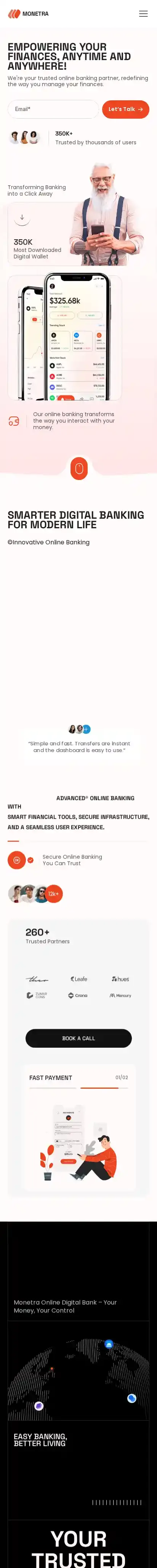Monetra home page on mobile