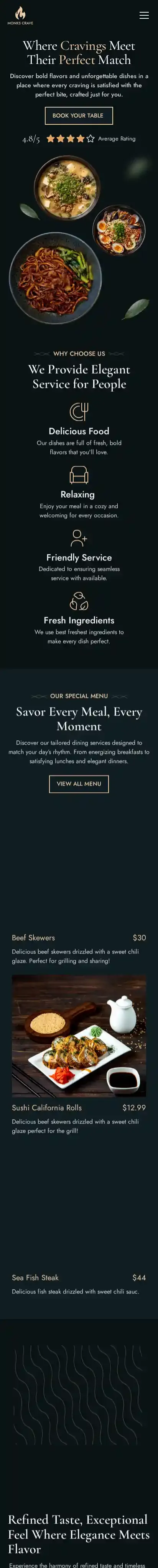 Monks Crave home page on mobile