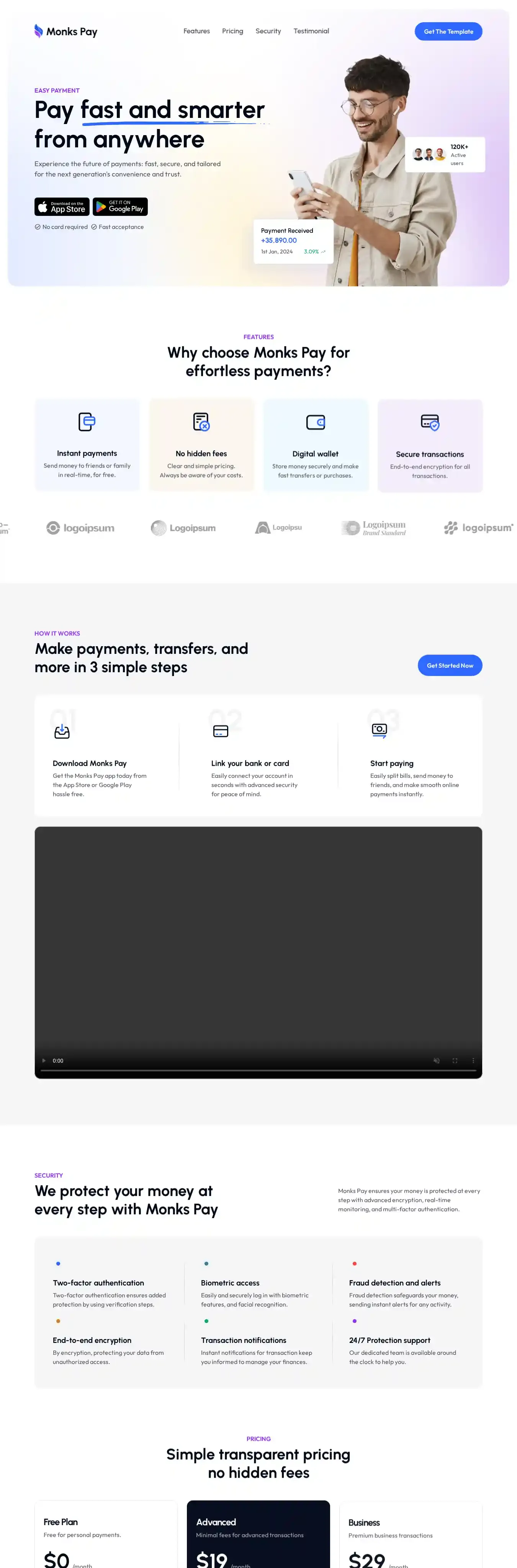 Monks Pay home page on desktop