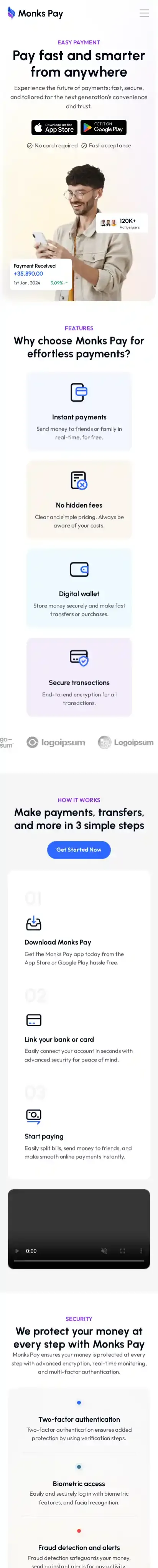 Monks Pay home page on mobile