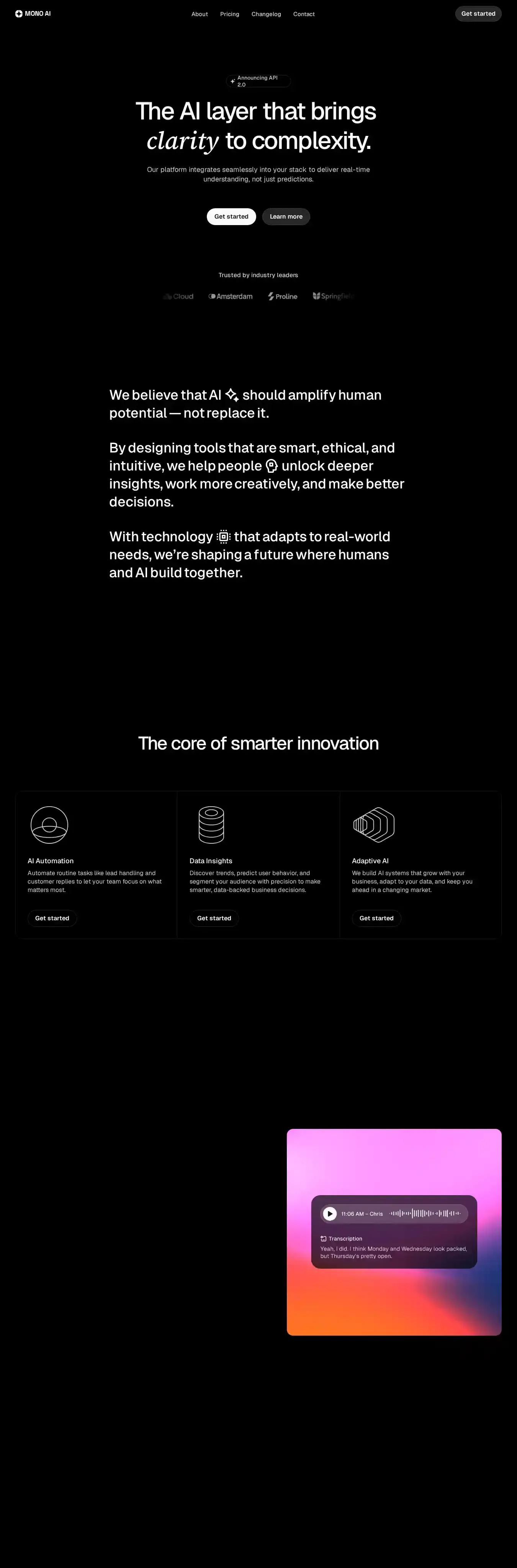 MONO AI home page on desktop