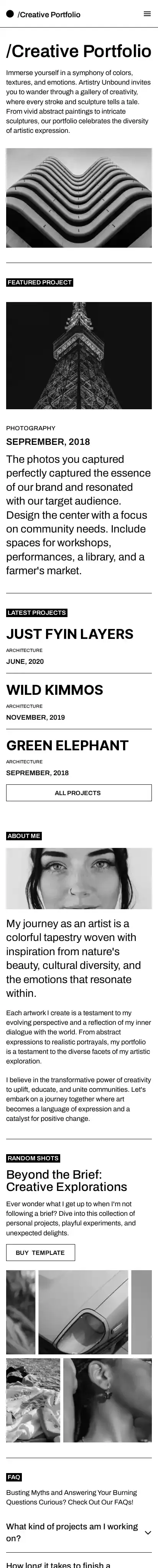 Monoart home page on mobile