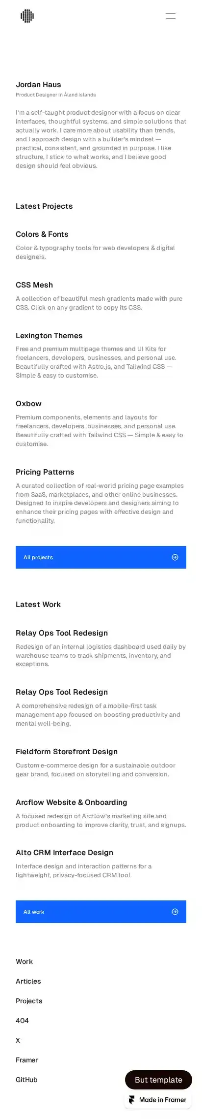 Monohaus home page on mobile