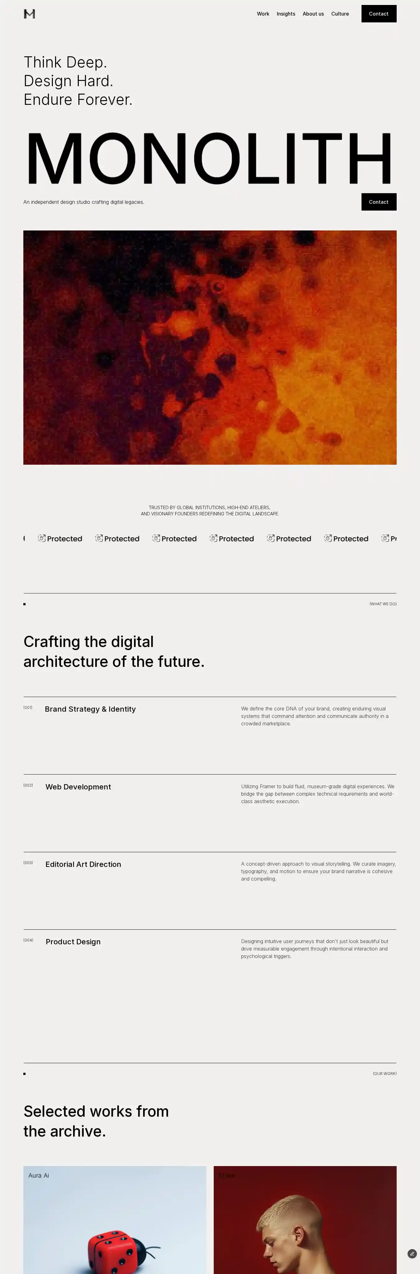 MONOLITHS home page on desktop