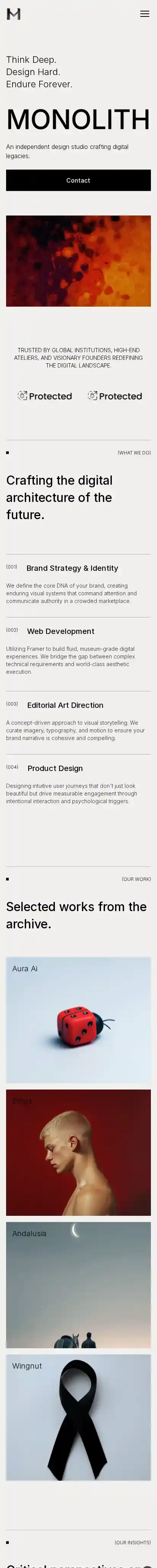 MONOLITHS home page on mobile