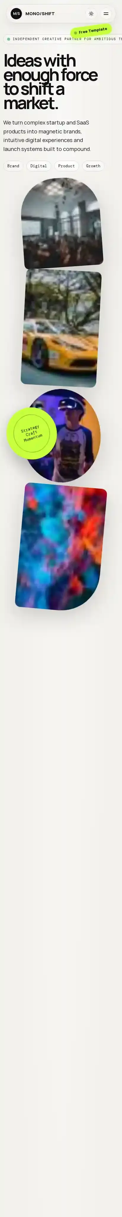 Monoshift home page on mobile