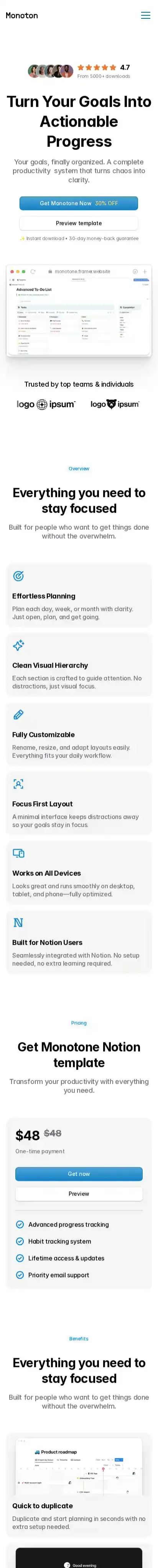 Monotone home page on mobile