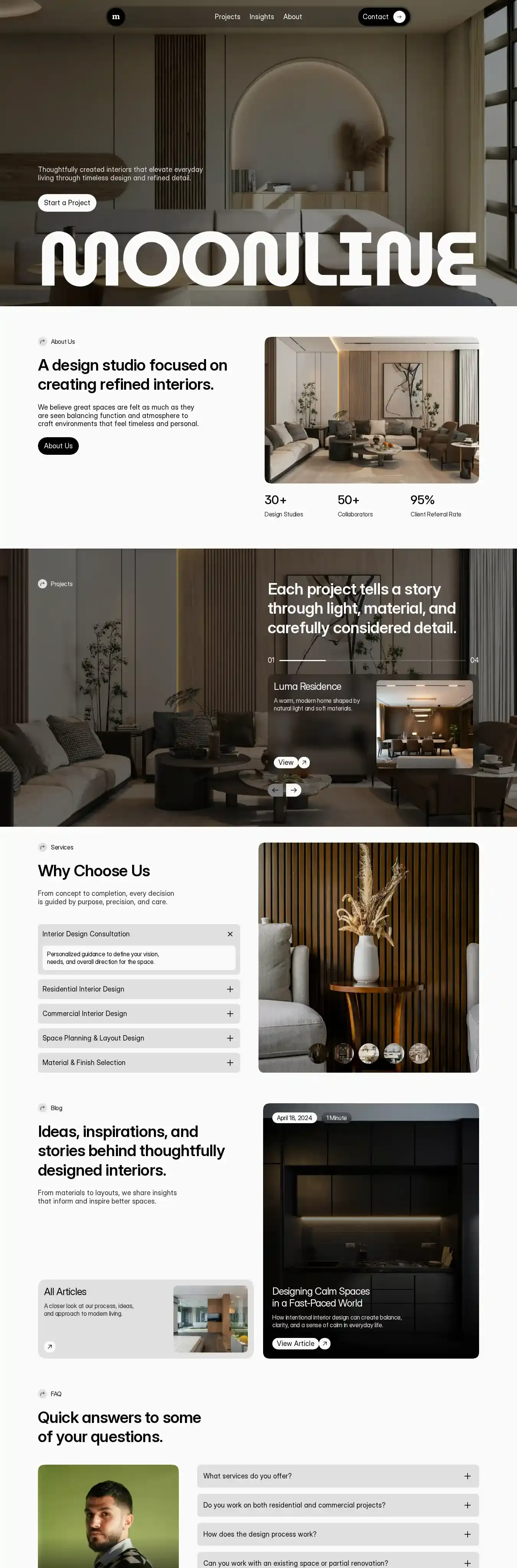Moonline home page on desktop