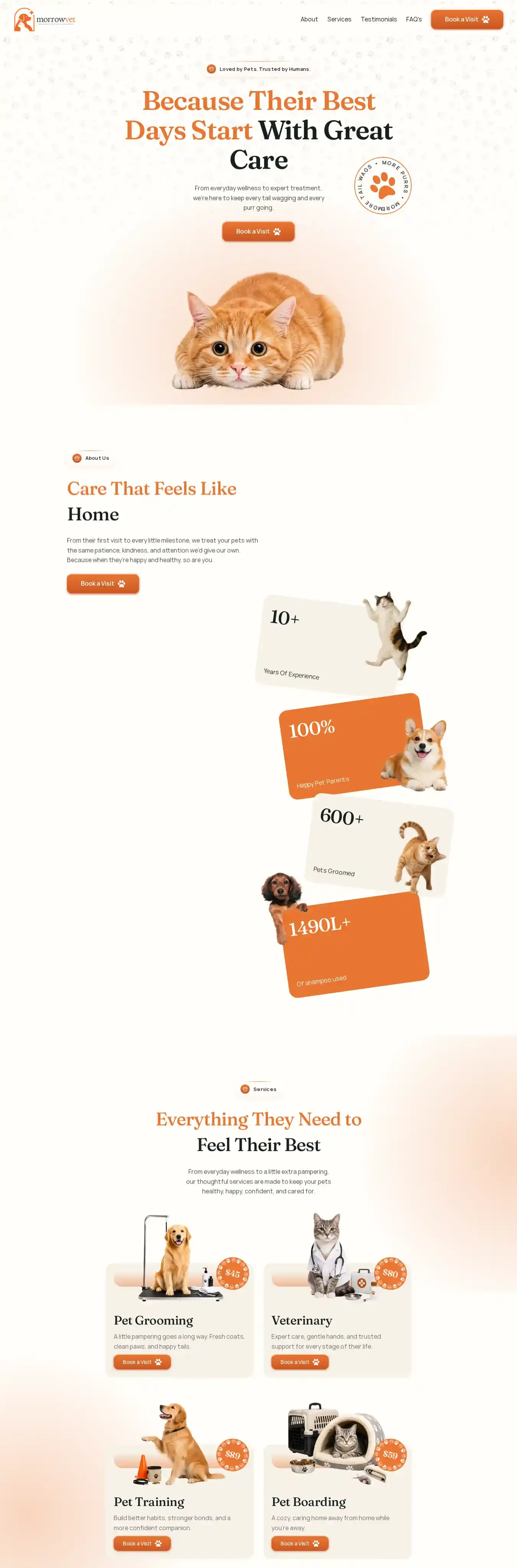 MorrowVet home page on desktop
