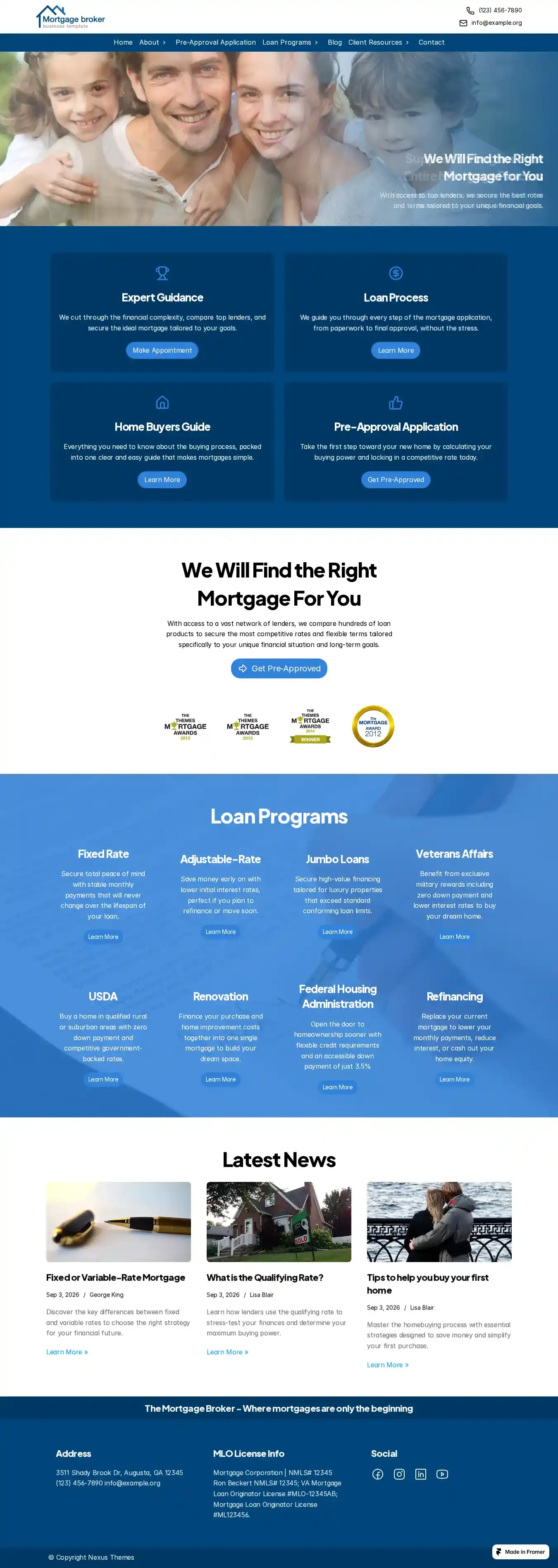 Mortgage Broker home page on desktop