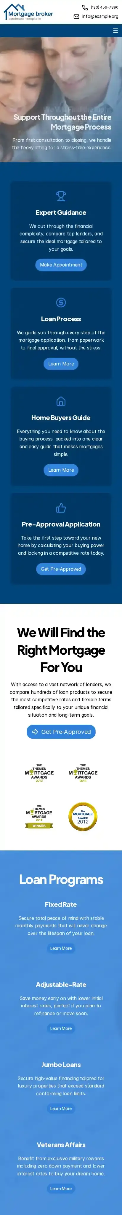 Mortgage Broker home page on mobile