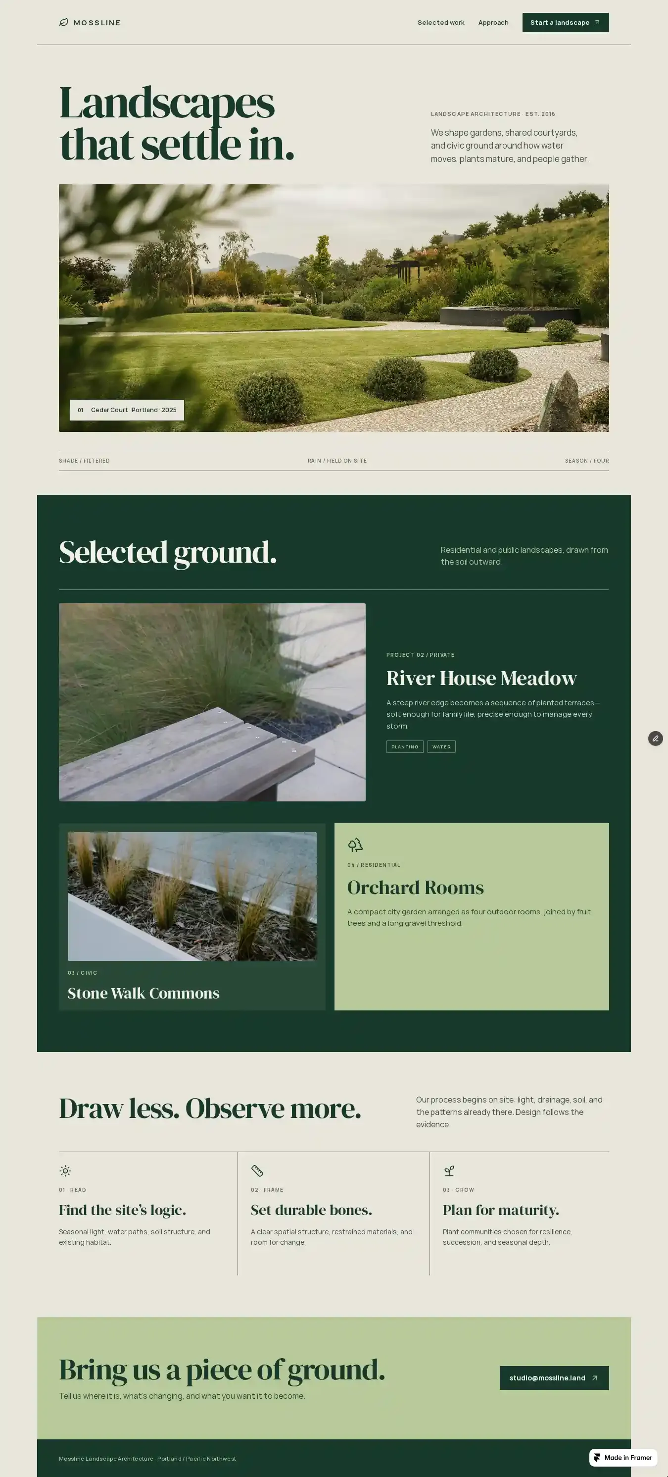 Mossline Studio home page on desktop