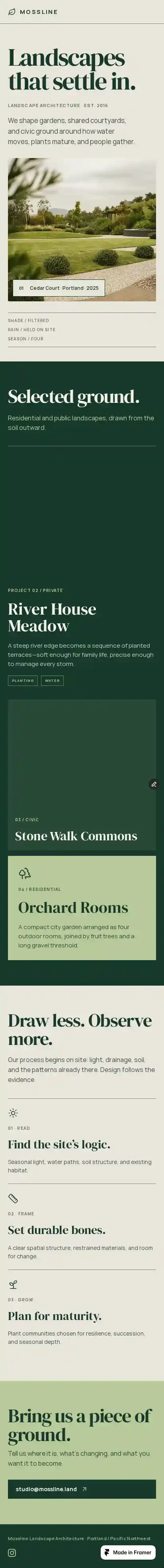 Mossline Studio home page on mobile