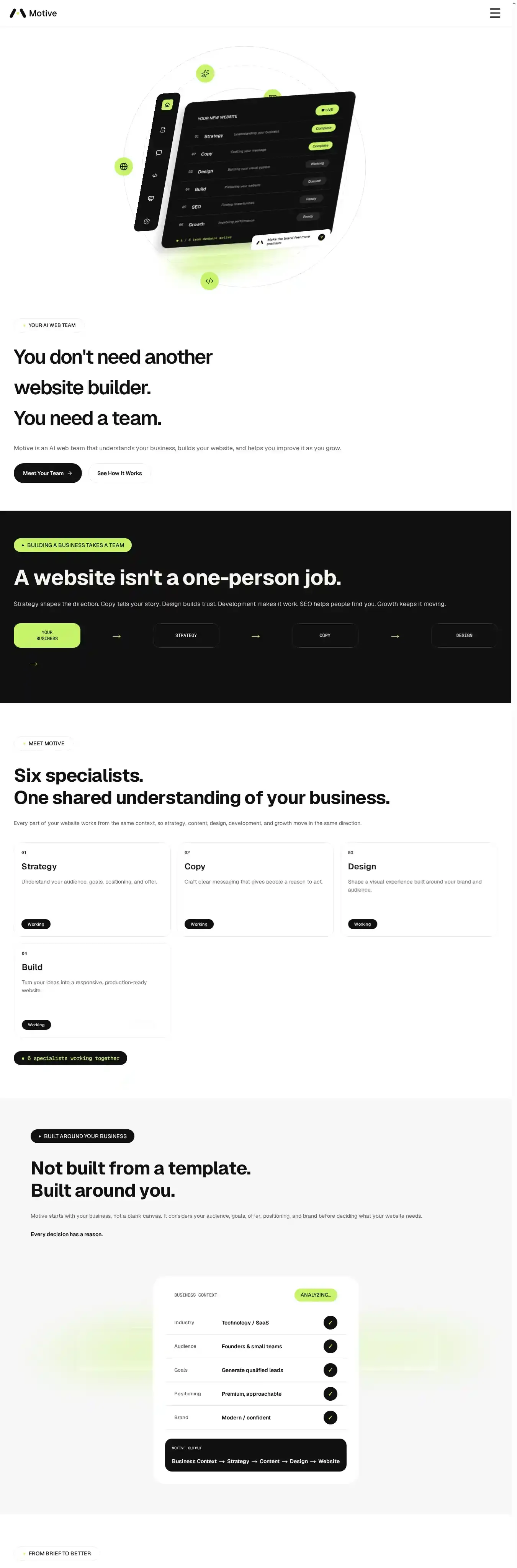 Motive - Web Team home page on desktop