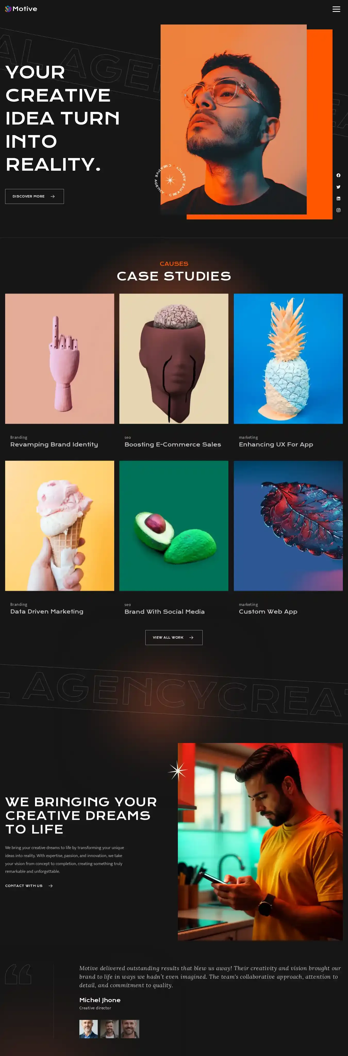 Motiver home page on desktop