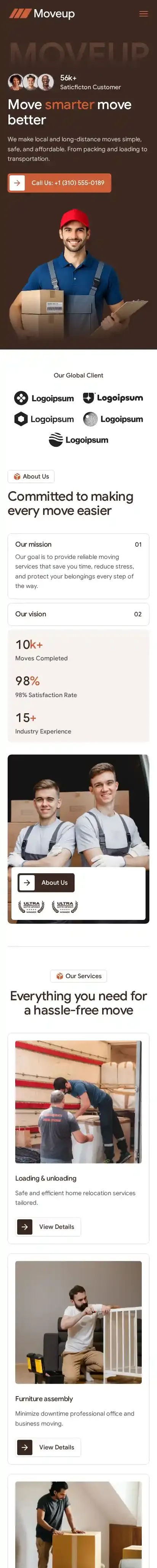 MoveUp home page on mobile