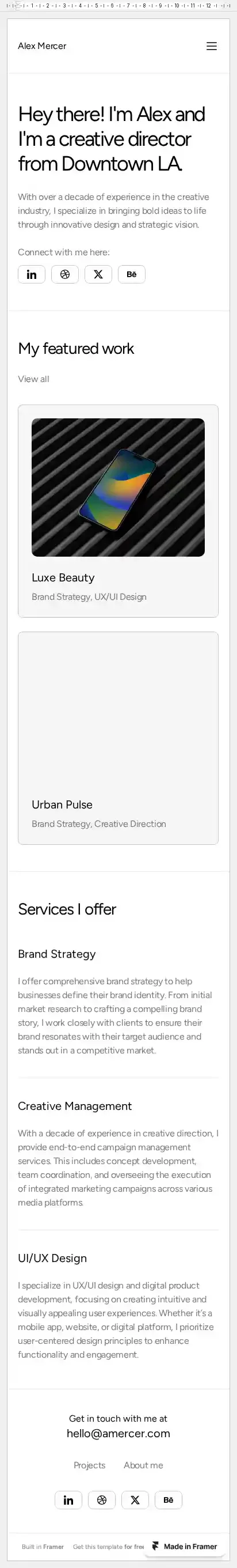 MS WordFolio home page on mobile