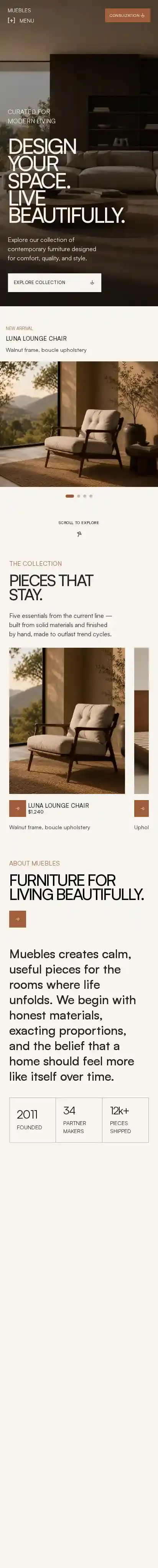 Muebles Furniture home page on mobile
