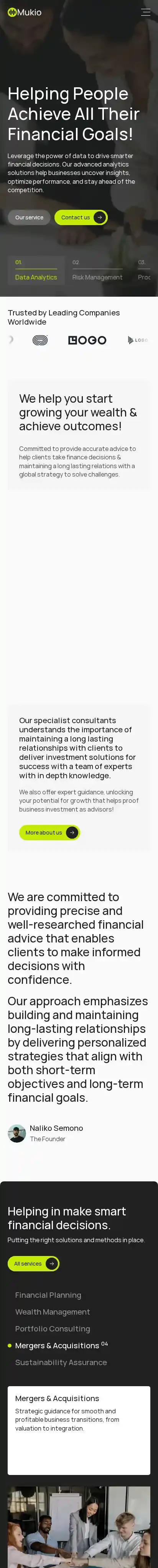 Mukio home page on mobile