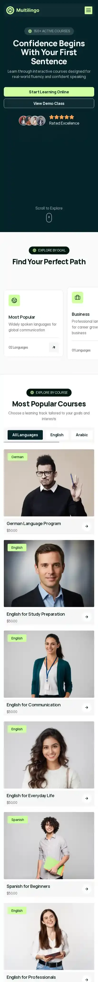 Multilingo home page on mobile