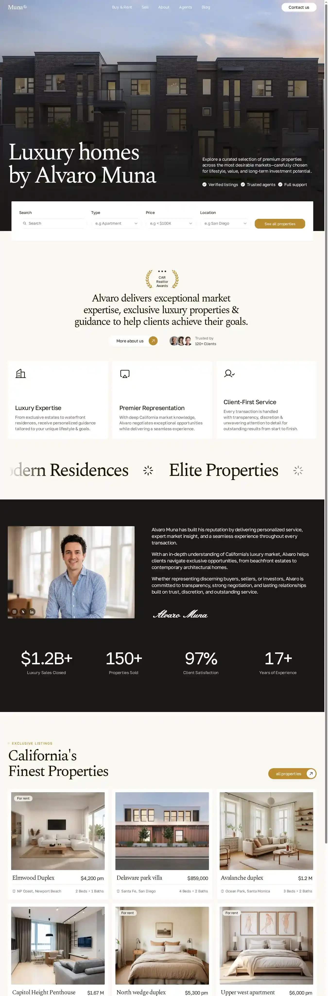 Muna Realty home page on desktop